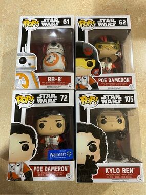 Funko Pop Lot of 4 Star Wars Figures -Poe Dameron (2) Kylo REN -BB 8 —New